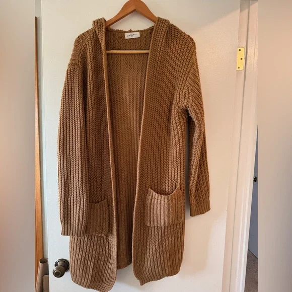 Carly Jean Chunky Knit Long Cardigan with Hood - Size L - Picture 1 of 4